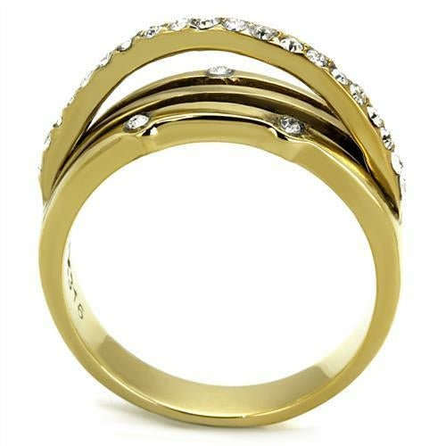 LUXURY IP GOLD PLATED STAINLESS STEEL CZ STATEMENT RING FOR WOMEN