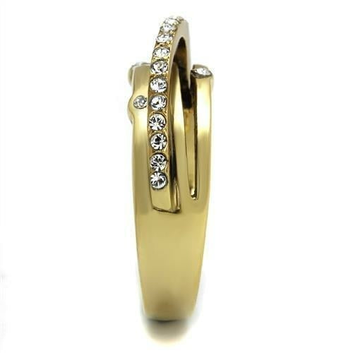 LUXURY IP GOLD PLATED STAINLESS STEEL CZ STATEMENT RING FOR WOMEN