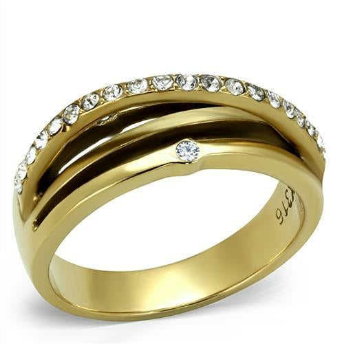 LUXURY IP GOLD PLATED STAINLESS STEEL CZ STATEMENT RING FOR WOMEN